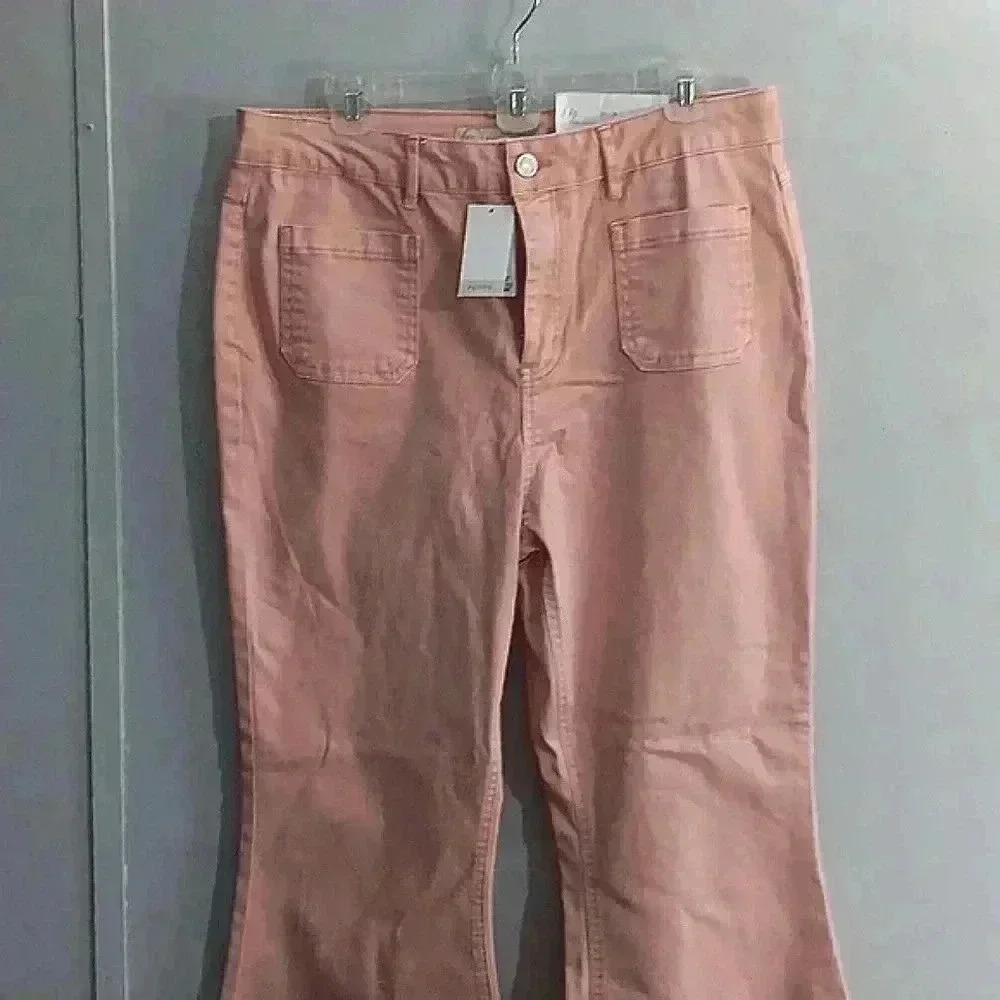 CATO WOMENS PETITE CORAL FLARE‎ JEANS CORAL-PINK